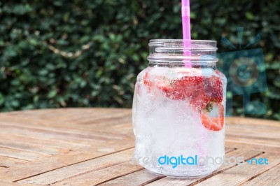 Glass Of Iced Strawberry Soda Drink Stock Photo