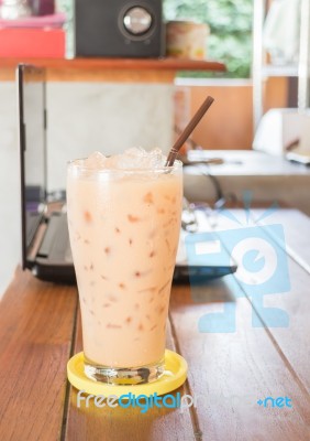 Glass Of Iced Thai Milk Tea Stock Photo