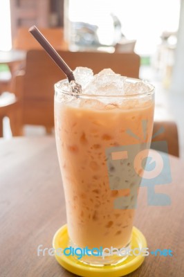 Glass Of Iced Thai Milk Tea Stock Photo