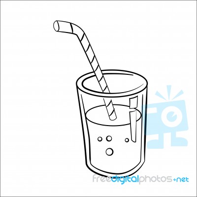 Glass Of Juice Cartoon - Line Drawn Stock Image