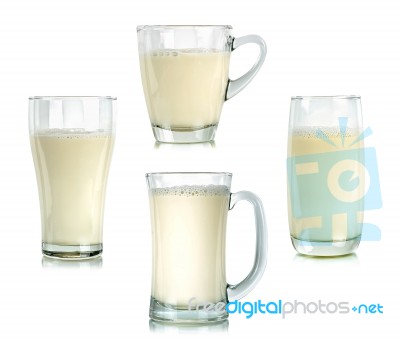 Glass Of Milk Isolated On The White Background Stock Photo