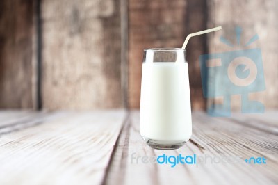 Glass Of Milk On The Table Stock Photo