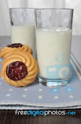 Glass Of Milk With Shortbread Stock Photo