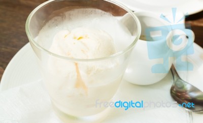 Glass Of Vanilla Ice Cream Affogato Coffee Stock Photo