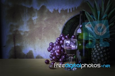 Glass Of Wine With Retro Stock Photo