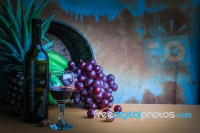 Glass Of Wine With The Vintage Stock Photo