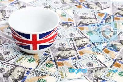 Glass Painted Lake Union Jack On Dollar Bills Stock Photo