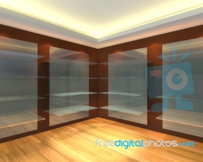 Glass Shelves In Brown Empty Room Stock Image