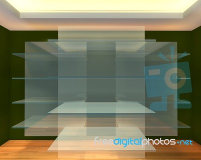 Glass Shelves In Green Empty Room Stock Image