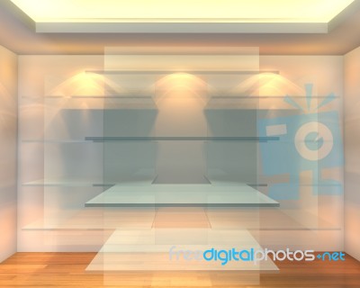 Glass Shelves In White Empty Room Stock Image