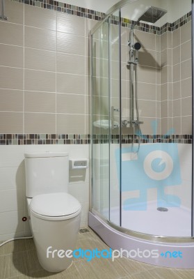 Glass Shower Room And Toilet Stock Photo