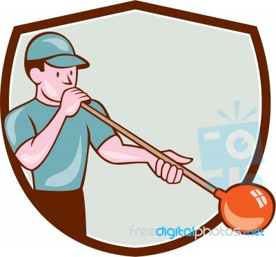 Glassblower Glassblowing Cartoon Shield Stock Image