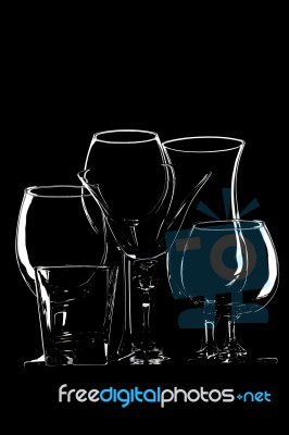 Glasses For Cocktails  On Black Background Stock Photo