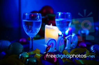 Glasses Of Champagne And New Year Decorations Stock Photo