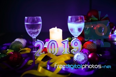 Glasses Of Champagne And New Year Decorations Stock Photo