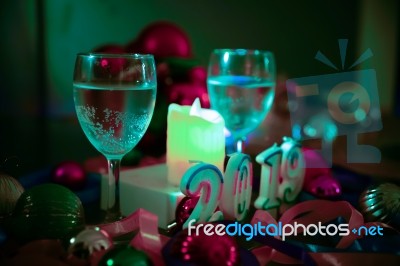 Glasses Of Champagne And New Year Decorations Stock Photo