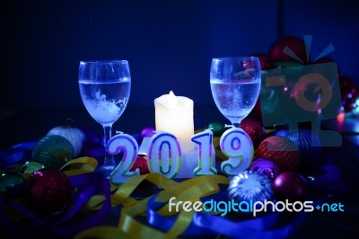 Glasses Of Champagne And New Year Decorations Stock Photo