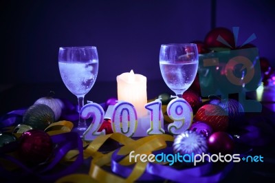 Glasses Of Champagne And New Year Decorations Stock Photo