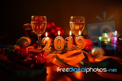 Glasses Of Champagne And New Year Decorations Stock Photo