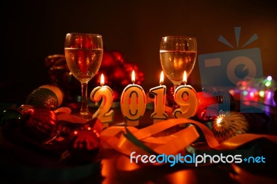 Glasses Of Champagne And New Year Decorations Stock Photo