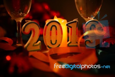 Glasses Of Champagne And New Year Decorations Stock Photo