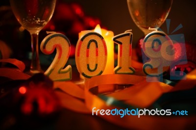 Glasses Of Champagne And New Year Decorations Stock Photo