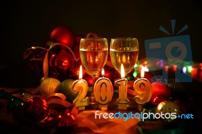 Glasses Of Champagne And New Year Decorations Stock Photo