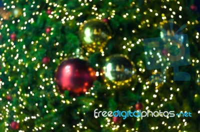 Glitter Ball Celebrate Christmas On Tree With Wire White Light Vignette Background Stock Photo