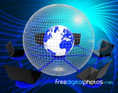 Global Computer Network Indicates Worldwide Planet And Processor… Stock Image