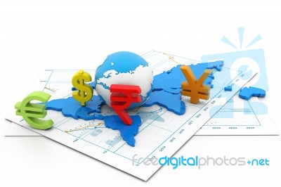 Global Currencies With Growth Chart Stock Image