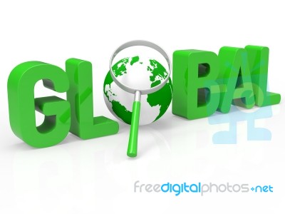 Global Magnifier Shows Searching Globe And Magnifying Stock Image