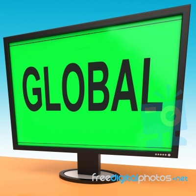 Global Monitor Shows Worldwide Continental Globalization Connect… Stock Image