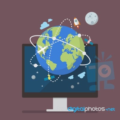 Global Network Connection From Computer Screen Stock Image