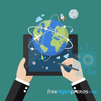 Global Network Connection From Tablet Stock Image