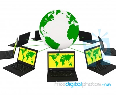 Global Network Means Networking Monitor And Planet Stock Image