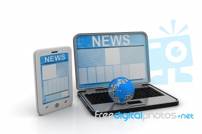 Global News Concept. News On Mobile Phone Laptop With Earth On A… Stock Image