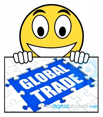 Global Trade Sign Shows Online International Business Stock Image