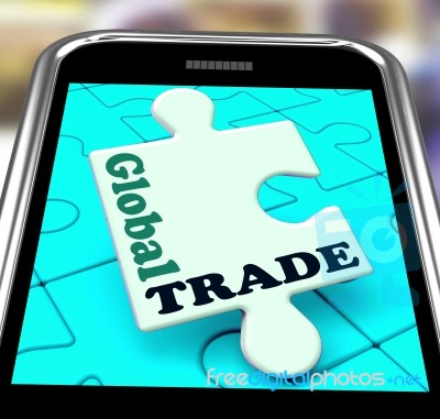 Global Trade Smartphone Means Online Worldwide Commerce Stock Image