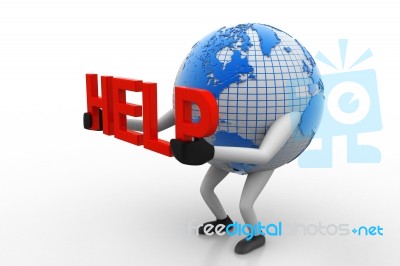 Globe Carrying The Help Text Stock Image