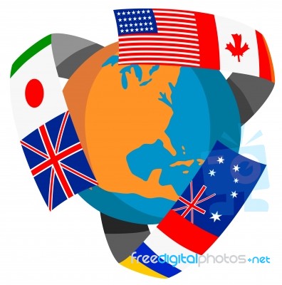 Globe World Flags Retro Stock Image