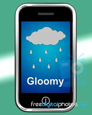 Gloomy On Phone Shows Dark Grey Miserable Weather Stock Image