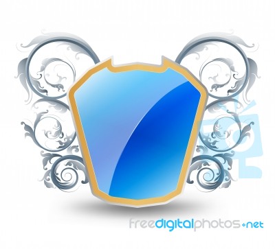 Glossy Blue Shield With Floral Pattern Stock Image