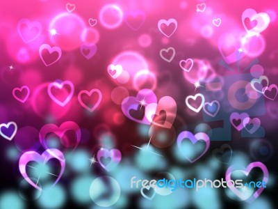 Glow Bokeh Shows Heart Shapes And Backdrop Stock Image