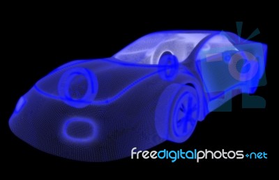 Glowing Wireframe Of A Car 3d Model Stock Photo