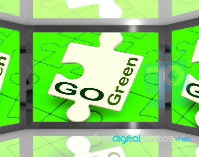 Go Green On Screen Showing Protecting The Planet Stock Image