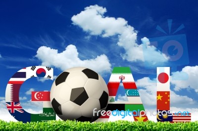 Goal. Soccer Asian Flags Stock Photo