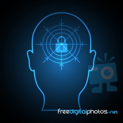 Goal Target Lock Inside Human Head Front View Stock Image