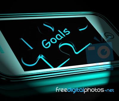 Goals Smartphone Displays Aims Objectives And Targets Stock Image