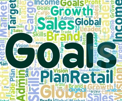 Goals Word Means Targeting Aims And Words Stock Image