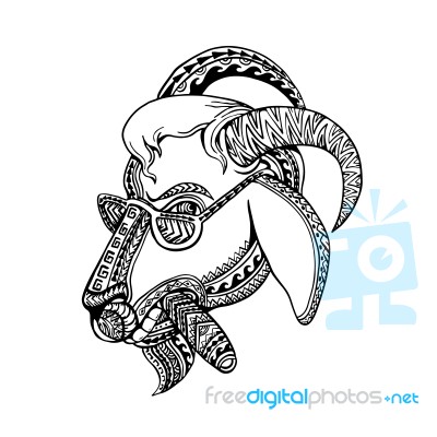 Goat Cigar Tribal Tattoo Style Stock Image